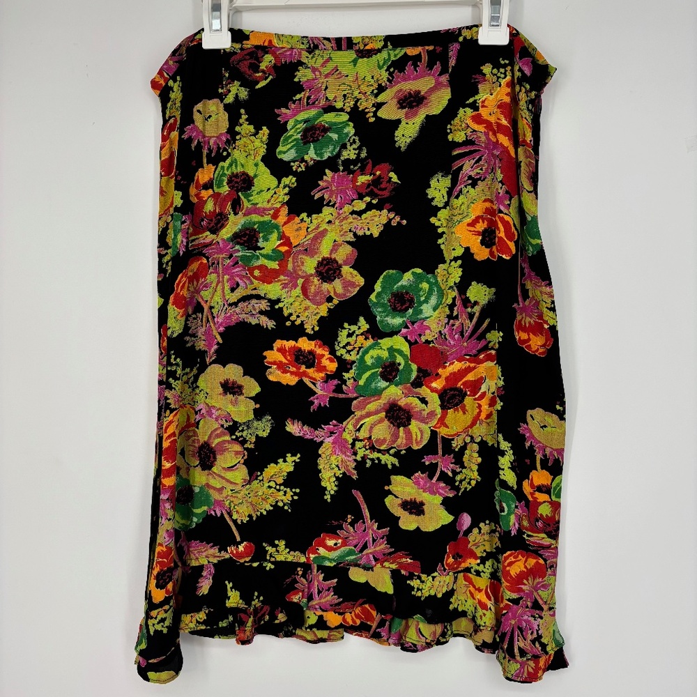 Toto N Ko Womens Vintage 14 Fits 10 Skirt 100% Rayon Black Multi Floral Knee